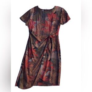 K.C. Spencer New York Earthy tone abstract print Faux Wrap Dress Retro Boho VTG